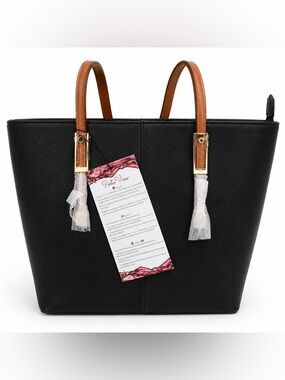 Porto Vino Insulated Wine Tote Black Faux Leather Hidden Wine Purse NWT